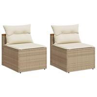 Tuinbanken 2 st zonder armleuning met kussens poly rattan beige - thumbnail