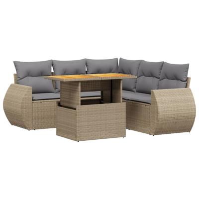 6-delige Loungeset met kussens poly rattan beige