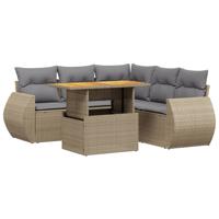 6-delige Loungeset met kussens poly rattan beige - thumbnail