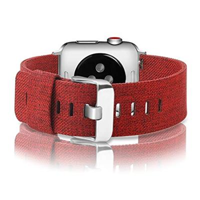 By Qubix - Canvas nylon bandje - Rood - Compatible met Apple Watch 44mm / 45mm / 46mm / 49mm - Compatible Apple watch bandjes