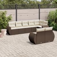 8-delige Loungeset met kussens poly rattan bruin - thumbnail