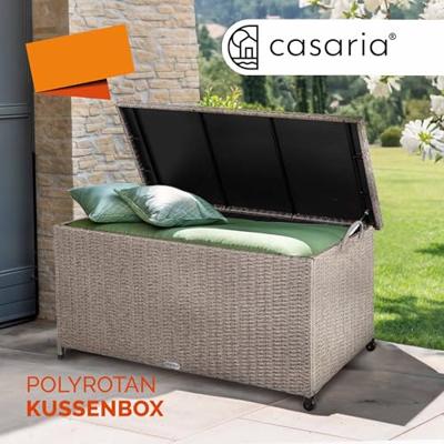 Polyrattan Kussenbox Creme 122x56x61cm met Wielen - thumbnail