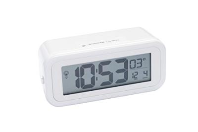 Bresser DCF wekkerradio MyTime Amber met barnsteenkleurige, instelbare achtergrondverlichting bij batterijvoeding, alarm en temperatuurweergave, wit