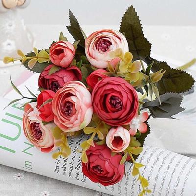 1 bundel retro thee rozen bruid boeket kunstmatige bloemen (rood)