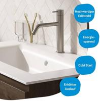 Wastafelkraan Qisani Flow Medium Geborsteld RVS - thumbnail