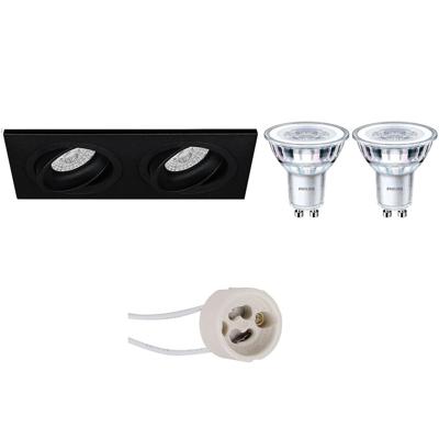 Philips Dubbele Inbouw LED Spot Set - Mat Zwart - Kantelbaar - 2700K