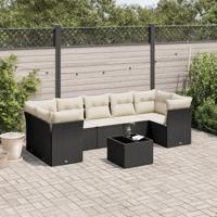 8-delige Loungeset met kussens poly rattan zwart - thumbnail