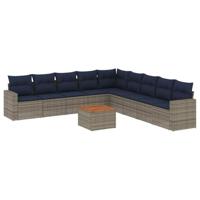 10-delige Loungeset met kussens poly rattan grijs - thumbnail