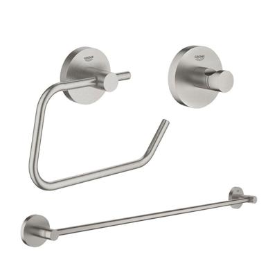 GROHE Essentials accessoireset 3-delig met handdoekhouder, handdoekhaak en toiletrolhouder zonder klep super steel sw97637/sw97640/sw97648/ GROHE Essentials accessoireset 3-delig met handdoekhouder, handdoekhaak en toiletrolhouder zonder klep super steel sw97637/sw97640/sw97648/