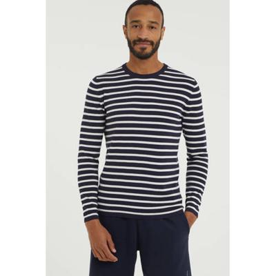 ESPRIT Men Casual gestreepte fijngebreide trui van biologisch katoen donkerblauw/wit