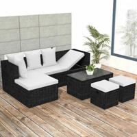 4-delige Loungeset met kussens poly rattan zwart - thumbnail