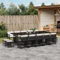 15-delige Tuinset met kussens poly rattan zwart - thumbnail