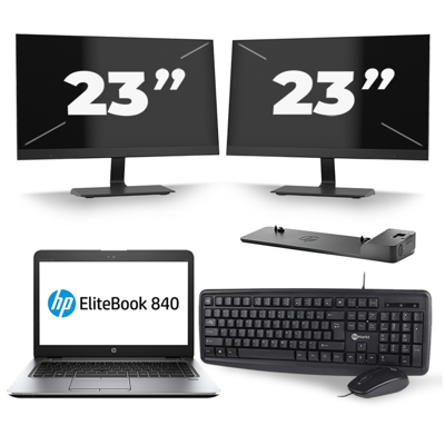 HP EliteBook 840 G3 - Intel Core i7-6e Generatie - 14 inch - 16GB RAM - 256GB SSD - Windows 11 + 2x 23 inch Monitor HP EliteBook 840 G3 - Intel Core i7-6e Generatie - 14 inch - 16GB RAM - 256GB SSD - Windows 11 + 2x 23 inch Monitor