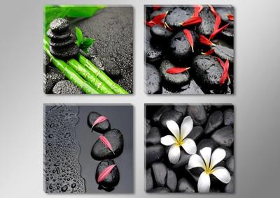 Schilderij - Spa Zwarte Stenen, 4delen van 30X30cm