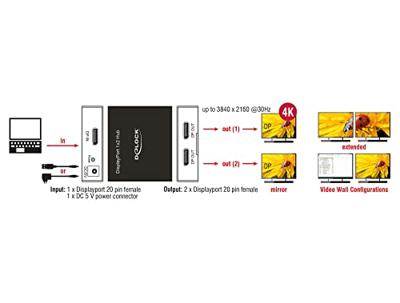 Delock 87691 DisplayPort 1.2-splitter 1 x DisplayPort in > 2 x DisplayPort uit 4K - thumbnail