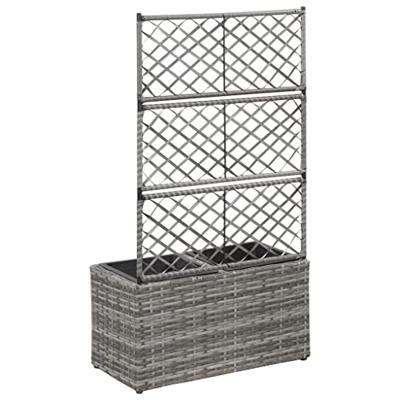 VidaXL Latwerkplantenbak verhoogd met potten 58x30x107 cm rattan grijs VidaXL Latwerkplantenbak verhoogd met potten 58x30x107 cm rattan grijs