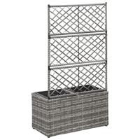 VidaXL Latwerkplantenbak verhoogd met potten 58x30x107 cm rattan grijs - thumbnail