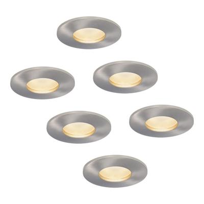 Set van 6 Vegas - LED platte inbouwspots met lage inbouwdiepte 60mm - 6 Watt 570 Lumen - 4000K Neutraal wit - GU10 LED Module - Dimbaar - Rond - IP44 voor badkamer, buiten en binnen - RVS