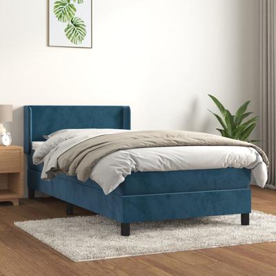 Boxspring met matras fluweel donkerblauw 180x200 cm