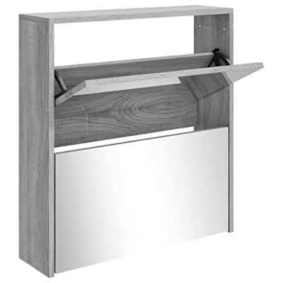 Schoenenkast met spiegel 2-laags 63x17x67 cm grijs sonoma