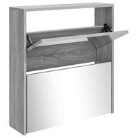 Schoenenkast met spiegel 2-laags 63x17x67 cm grijs sonoma - thumbnail