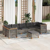 8-delige Loungeset met kussens poly rattan grijs - thumbnail