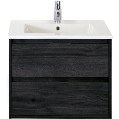 Porto Badmeubelset 70 cm - Black Oak - Keramische Wastafel Wit Slim