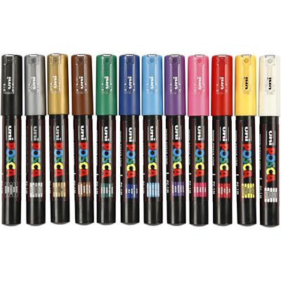 Uni-Posca Posca marker, afm pc-1m, lijndikte 0,7 mm, extra-fijn, diverse kleuren, 12 stuk/ 1 doos