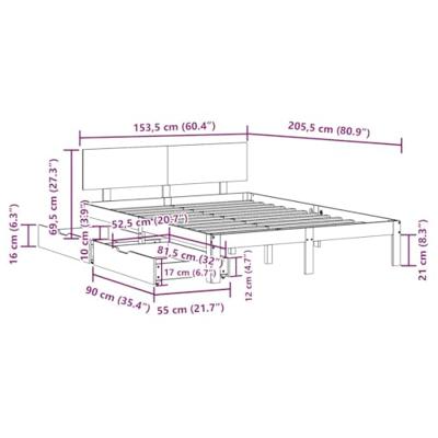 Bedframe met lades massief grenenhout wit 150x200 cm