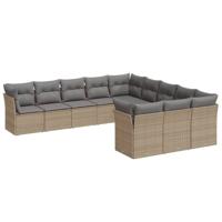 11-delige Tuinset met kussens poly rattan beige - thumbnail