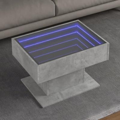 Salontafel met LED 70x50x45 cm bewerkt hout betongrijs