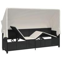 Ligbed met luifel en kussens poly rattan zwart - thumbnail