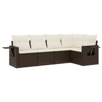 5-delige Loungeset met kussens poly rattan bruin - thumbnail
