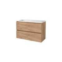 Basic-Line Start 46 Badkamermeubelset - 100 x 46 cm - Greeploos - 2 Lades - Acryl Wastafel - Zonder Kraangat - Whisky Oak - thumbnail