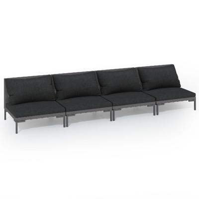 4-delige Loungeset met kussens poly rattan donkergrijs