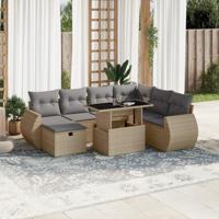 8-delige Loungeset met kussens poly rattan beige - thumbnail