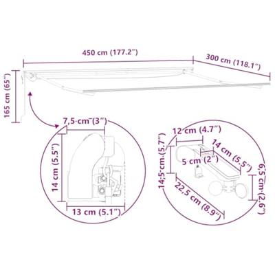 Luifel automatisch uittrekbaar LED 450x300 cm antraciet en wit