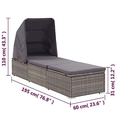 VidaXL Ligbed met luifel en kussen poly rattan grijs