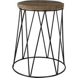 Houten Plantentafel Rond met IJzeren Onderstel - 23Ø x 28 cm