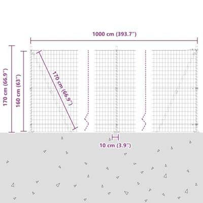 VidaXL Hek met paal grijs 1,6 x 10 m staal en pvc