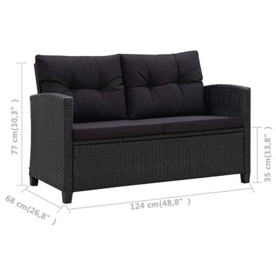 3-delige Tuinset met kussens poly rattan zwart - thumbnail