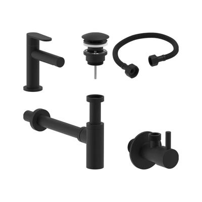 Fonteinkraan Combiset+ MAY Forma S Model Fonteinkraan, Designplug Always Open, Designsifon & Hoekstopkraan Mat Zwart PED