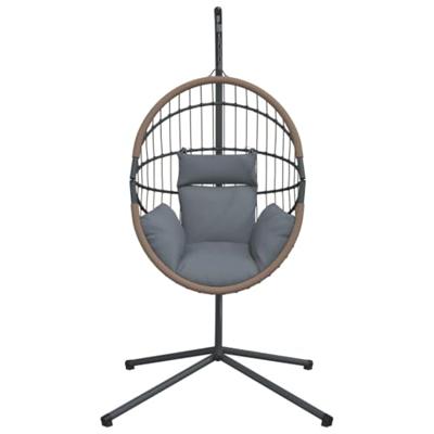 Hangstoel met standaard rattan en staal lichtgrijs Hangstoel met standaard rattan en staal lichtgrijs