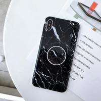 Marmer anti-drop TPU bescherming achtercover voor iPhone XS Max met opvouwbare houder (zwart) - thumbnail
