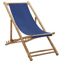 VidaXL Ligstoel bamboe en canvas marineblauw - thumbnail
