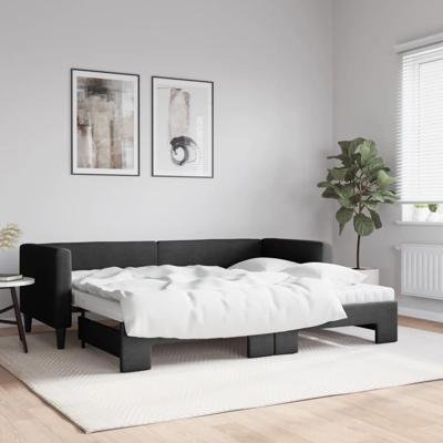 Slaapbank met onderschuifbed en matrassen 80x200 cm stof zwart