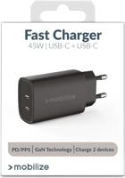 Mobilize Wall Charger 2x USB-C GaN 45W with PD/PPS Black - thumbnail