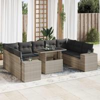 10-delige Loungeset met kussens poly rattan lichtgrijs - thumbnail