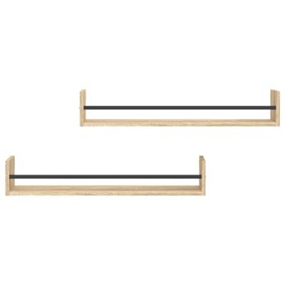 Wandschappen met stangen 2 st 80x16x14 cm Sonoma eikenkleurig