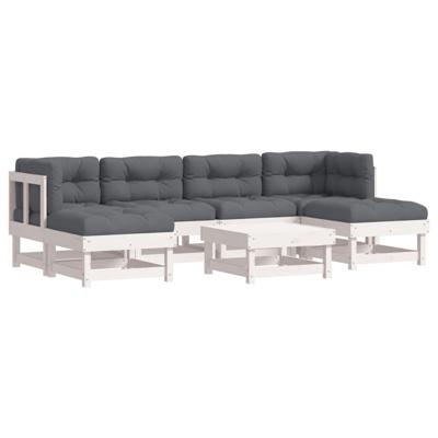 7-delige Loungeset met kussens massief hout wit